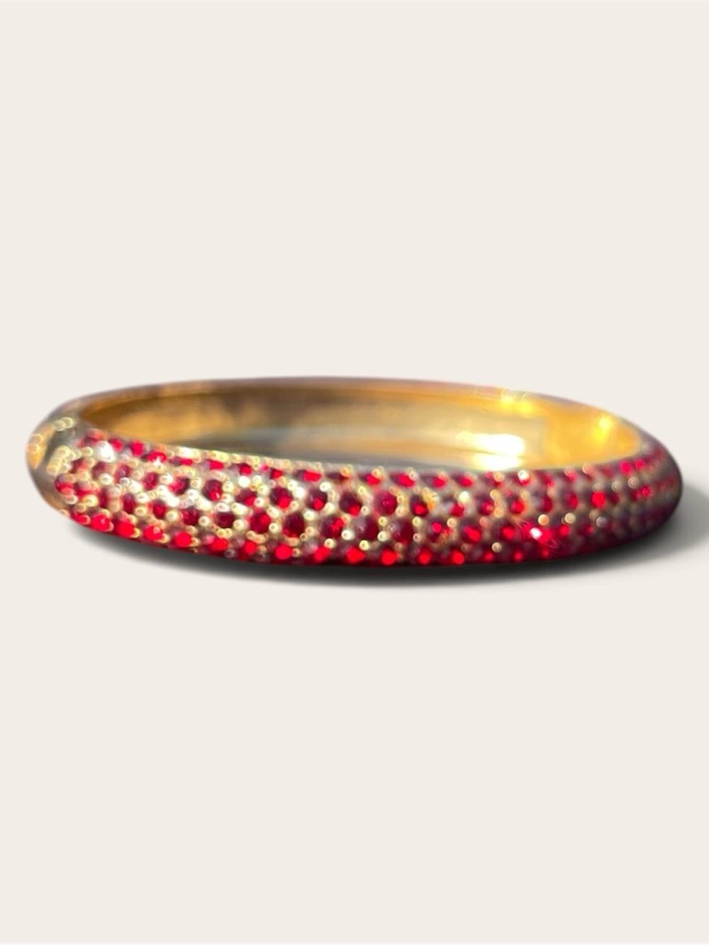 Vintage Gold-Tone Bangle with Red Crystal Pavé Accents